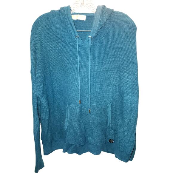 Michael Michael Kors Dark Teal Waffle Hooded Front Pocket Sweater M/L - Picture 3 of 5